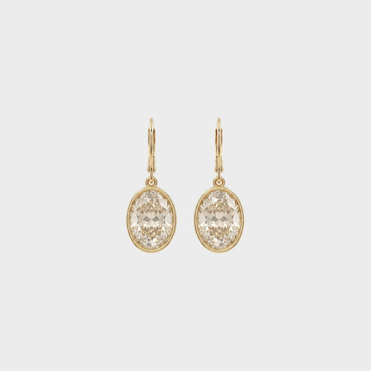 Bezel Set Oval Diamond Dangle Hoop Earrings