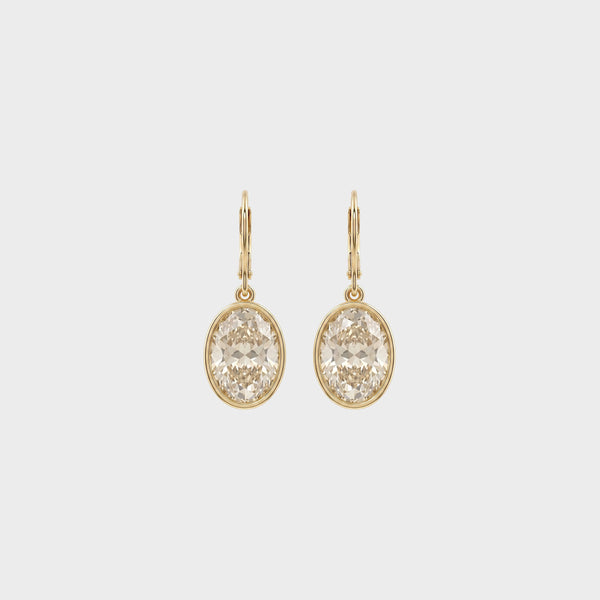 Bezel Set Oval Diamond Dangle Hoop Earrings