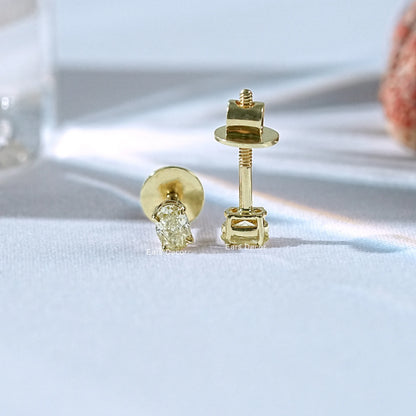 Oval Cut Yellow Diamond Solitaire Stud Earring