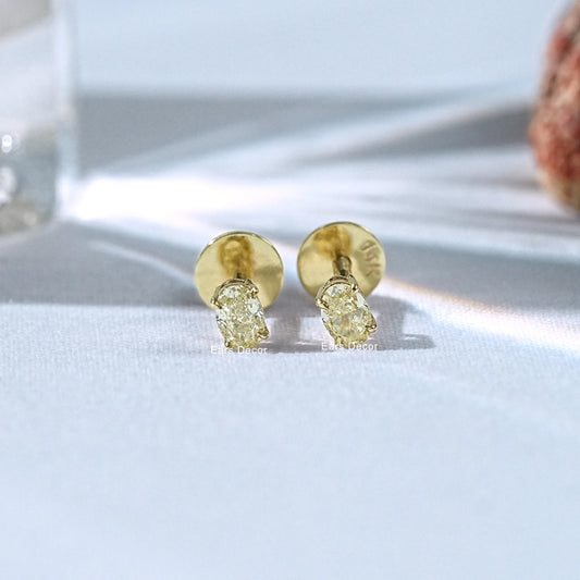 Oval Cut Yellow Diamond Solitaire Stud Earring