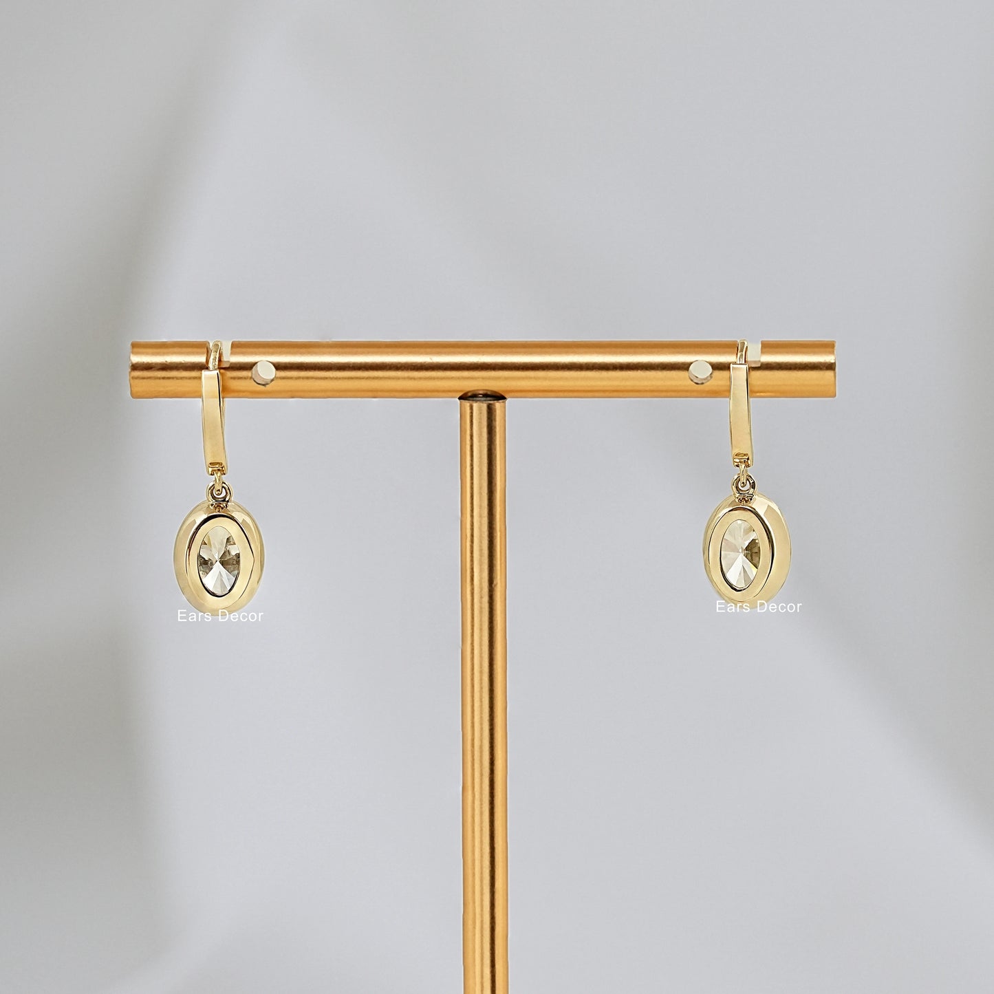 Bezel Set Oval Diamond Dangle Hoop Earrings