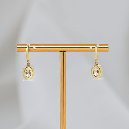 Bezel Set Oval Diamond Dangle Hoop Earrings