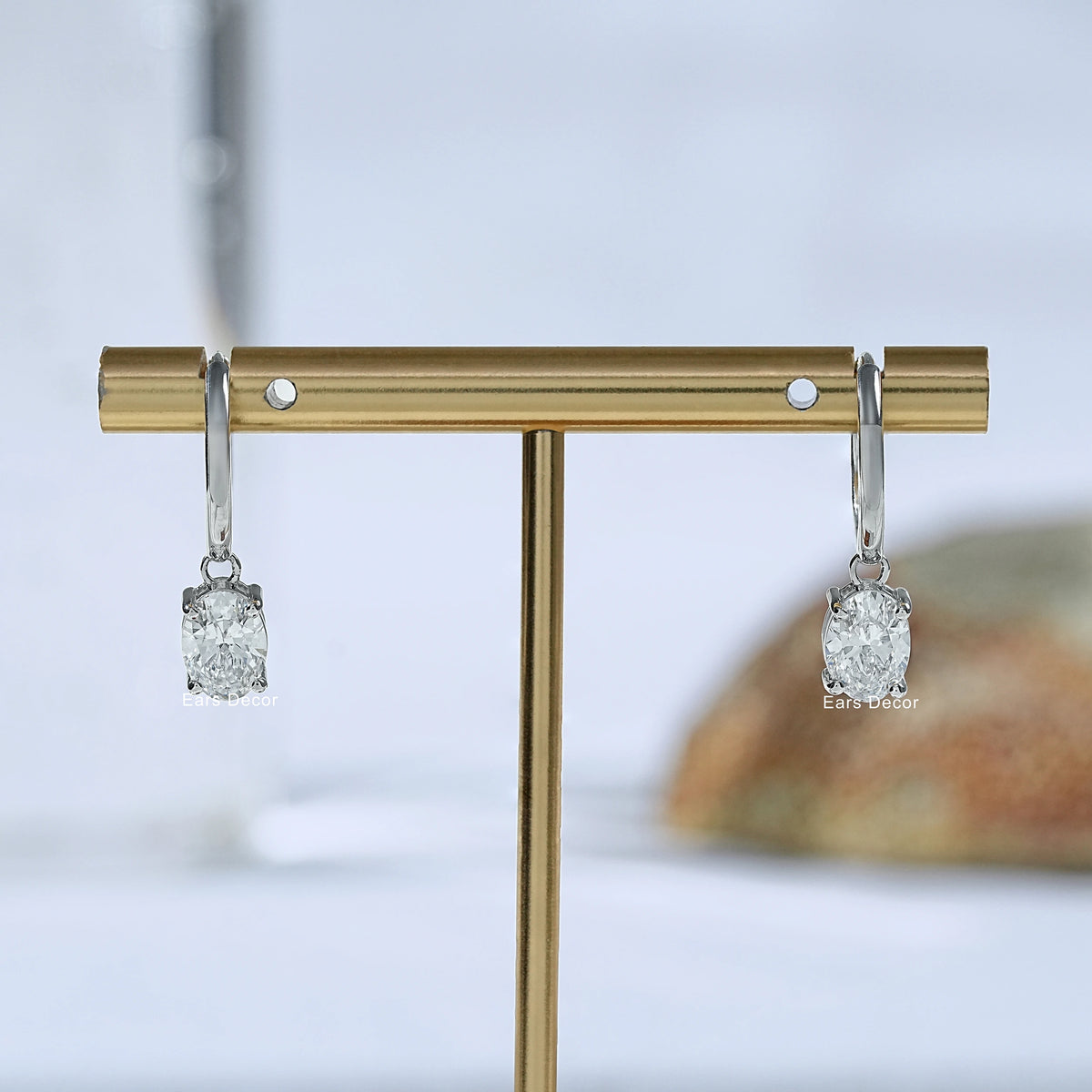 Lab Diamond Oval Dangle Earrings
