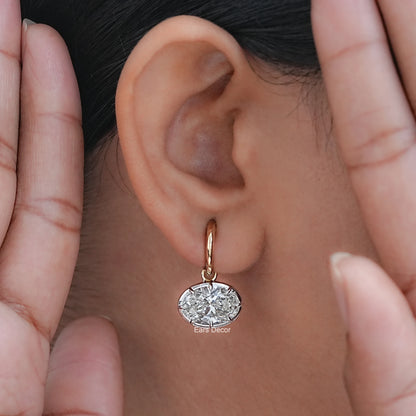 East West Oval Cut Lab Diamond Drop Earrings
