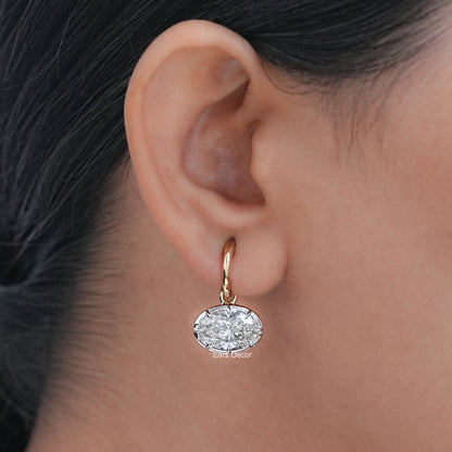 East West Oval Cut Lab Diamond Drop Earrings