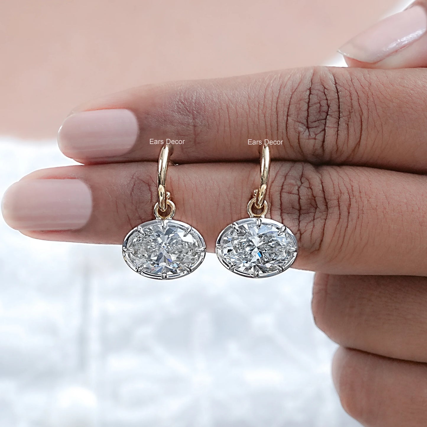 East West Oval Cut Lab Diamond Drop Earrings