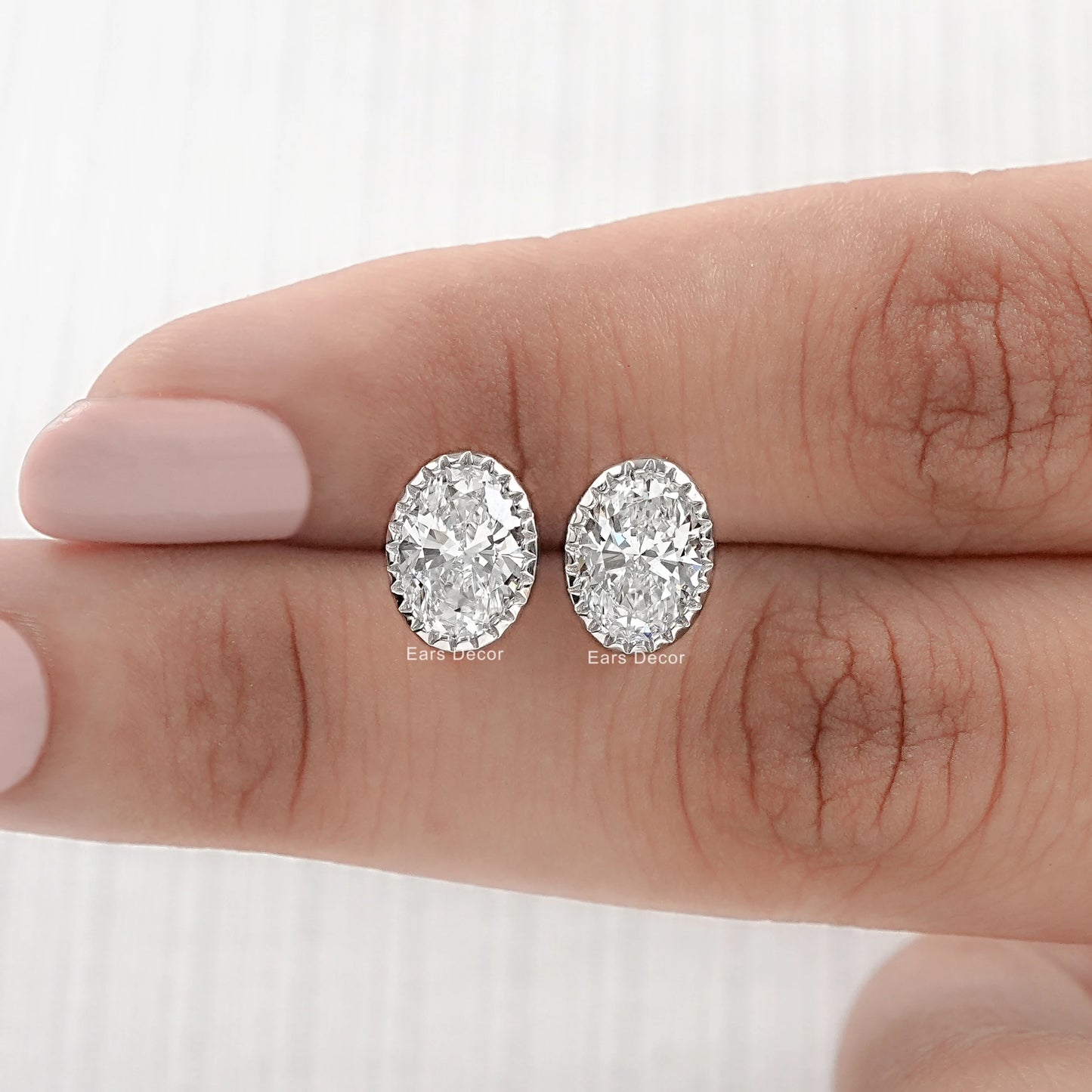 Natural Oval Cut Diamond Milgrain Set Stud Earrings