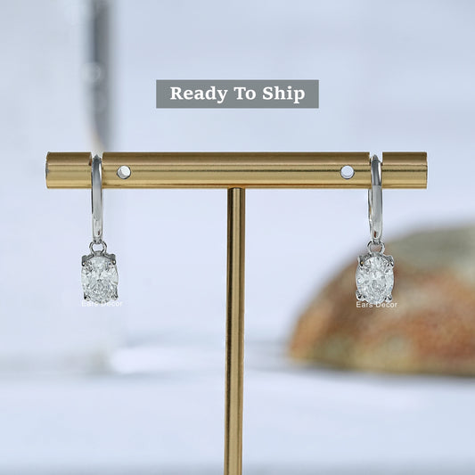 Lab Diamond Oval Dangle Earrings