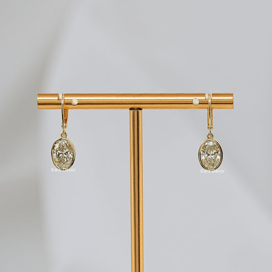 Bezel Set Oval Diamond Dangle Hoop Earrings