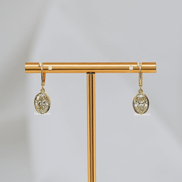 Bezel Set Oval Diamond Dangle Hoop Earrings