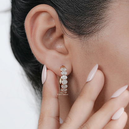 Oval Lab Diamond Huggie Hoop Earrings