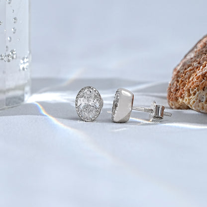Natural Oval Cut Diamond Milgrain Set Stud Earrings