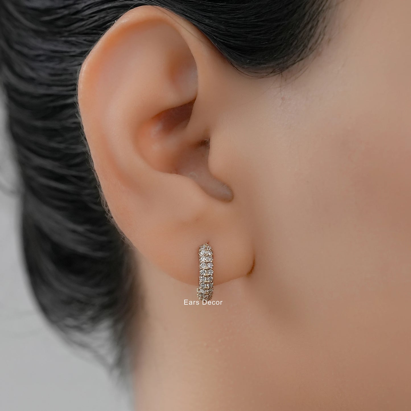 Round Lab Diamond Pave Set Huggie Hoop Earring