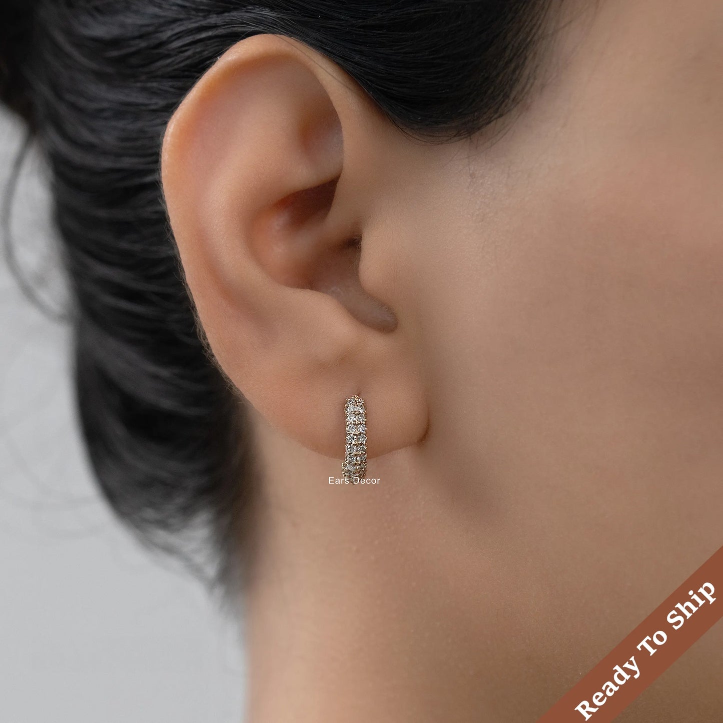 Round Diamond Pave Set Huggie Hoop Earring