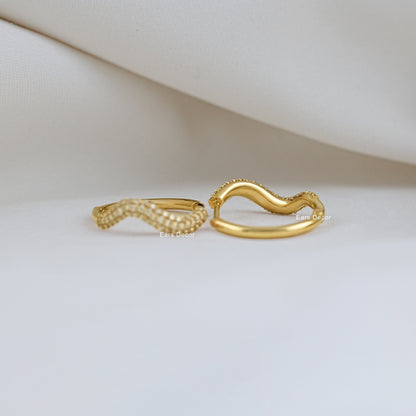 Pave Set Round Diamond Wave Hoop Earring