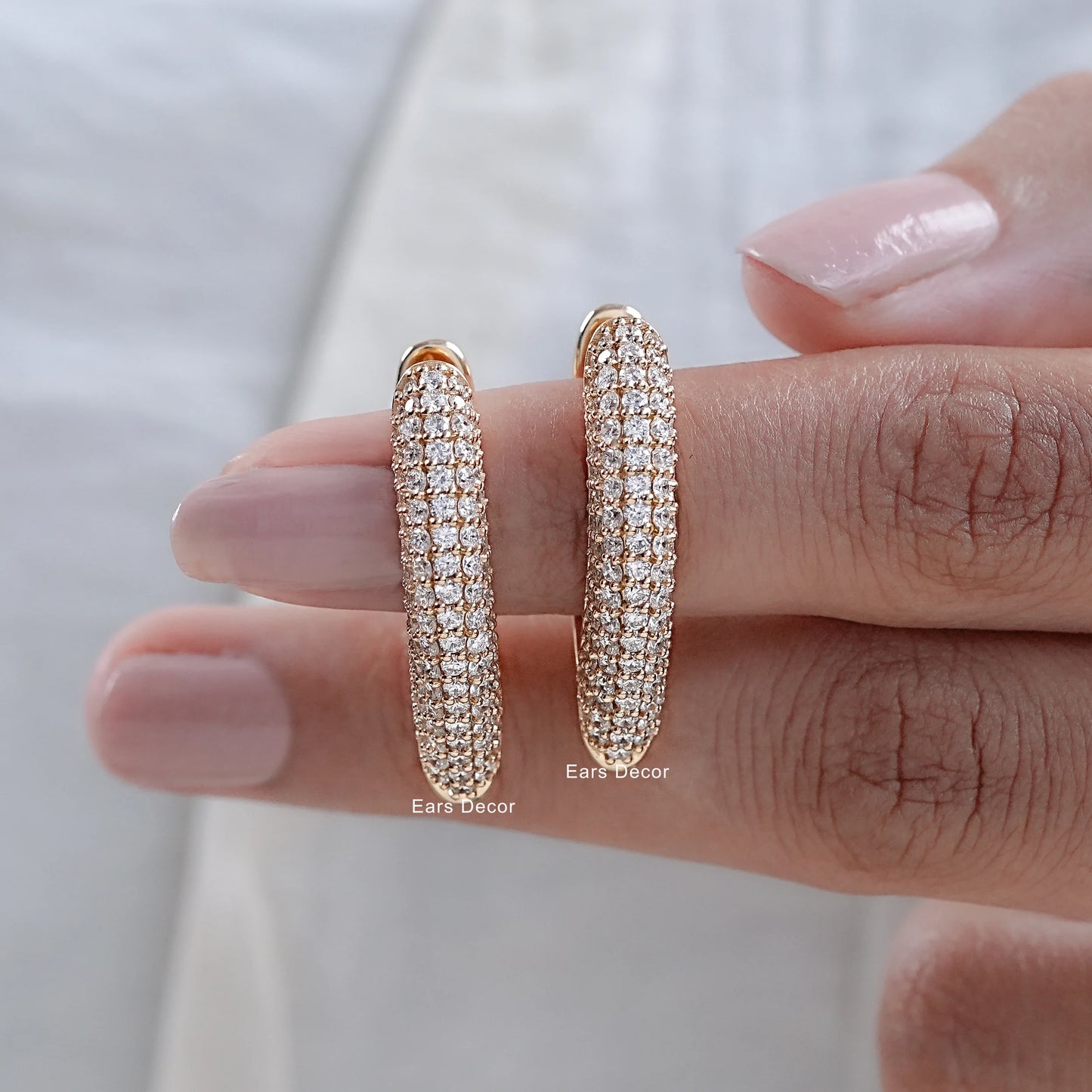 Round Cut Natural Diamond Pave Set Hoop Earring