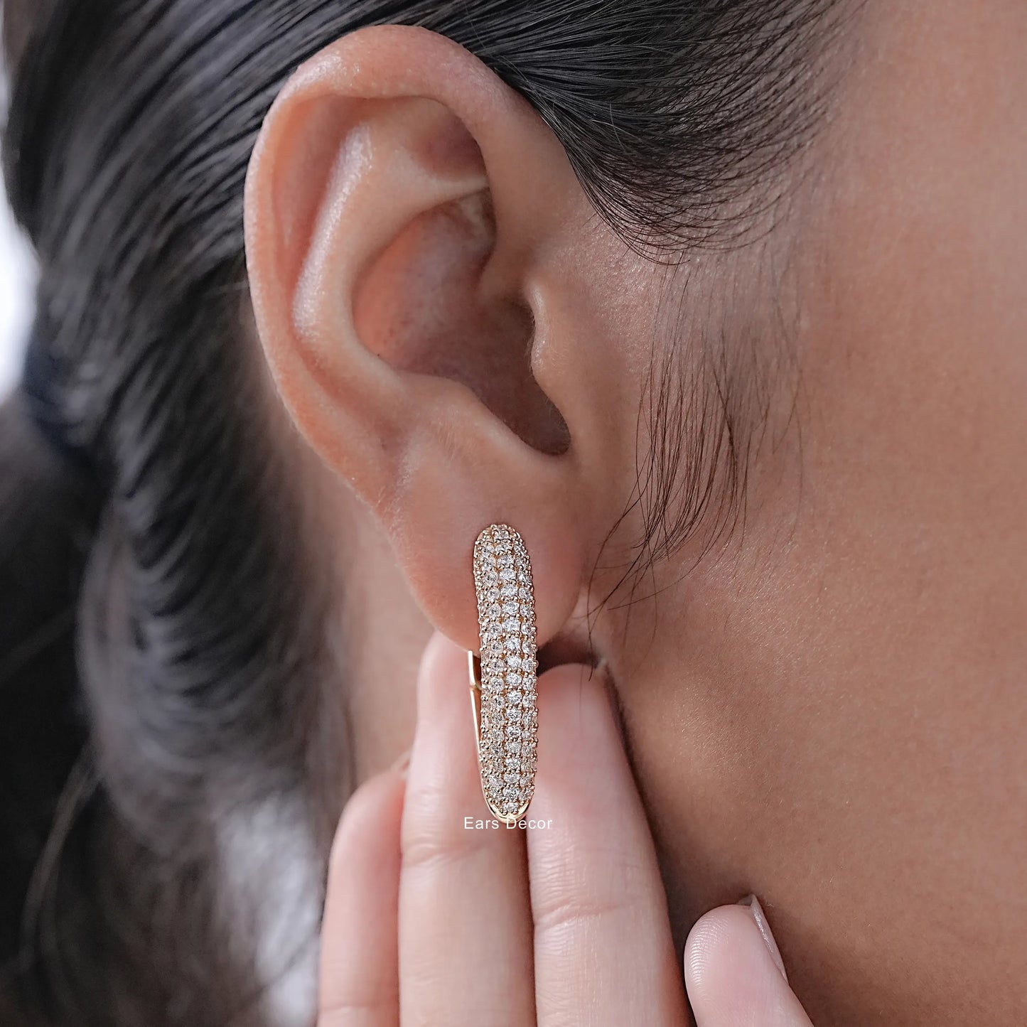 Pave Set Lab Diamond Hoop Earrings