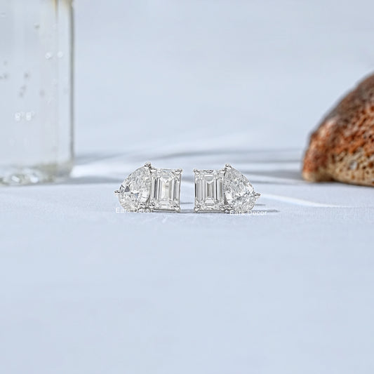 Toi Et Moi Pear And Emerald Diamond Stud Earrings