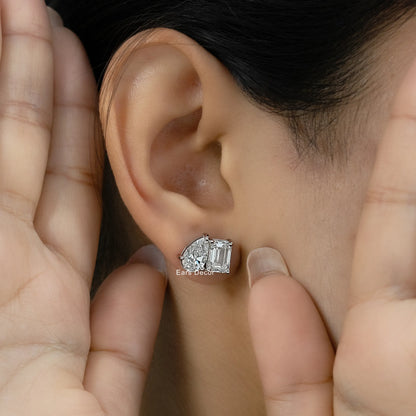 Toi Et Moi Pear And Emerald Diamond Stud Earrings