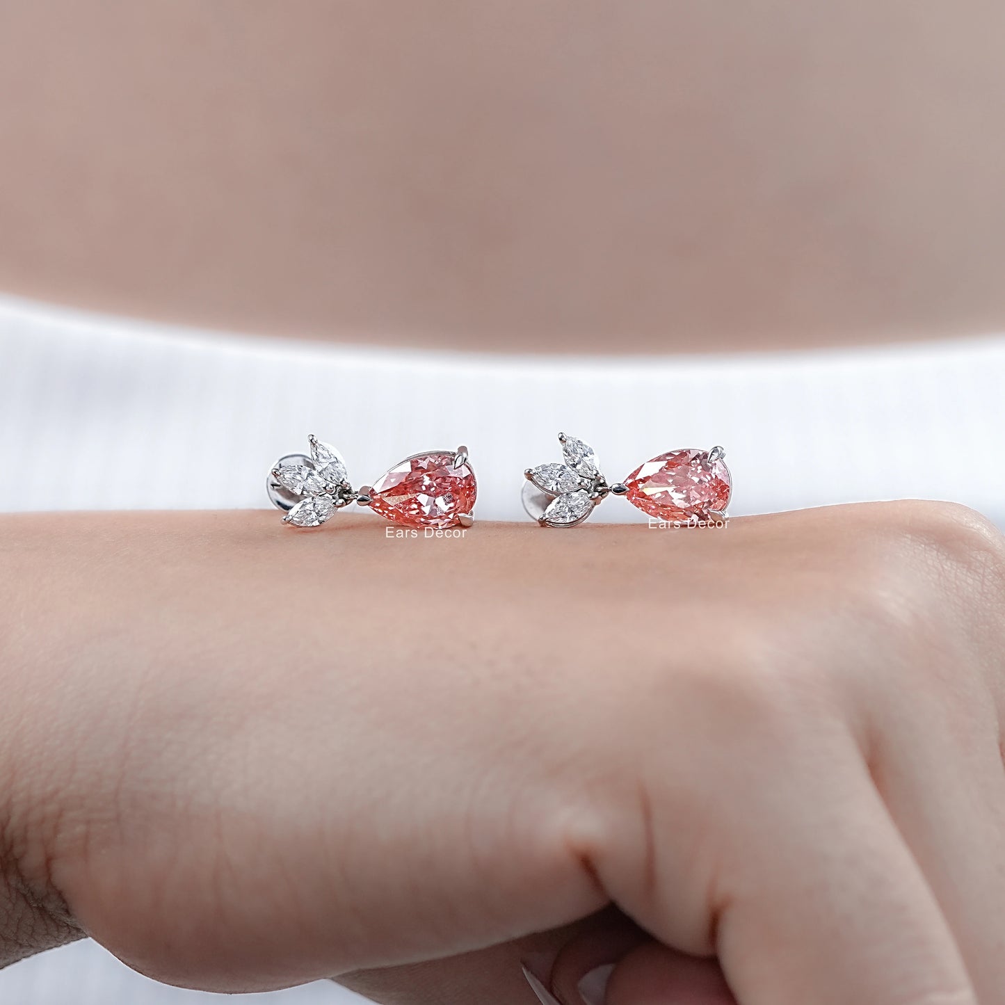 Pink Pear And Marquise Diamond Drop Earrings