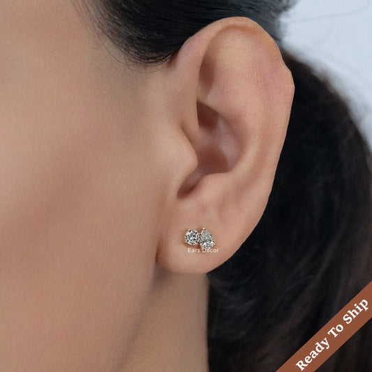 Round And Pear Cut Two Stone Stud Earring