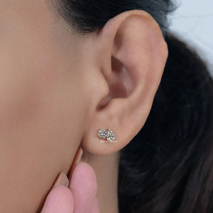 Round And Pear Cut Two Stone Stud Earring