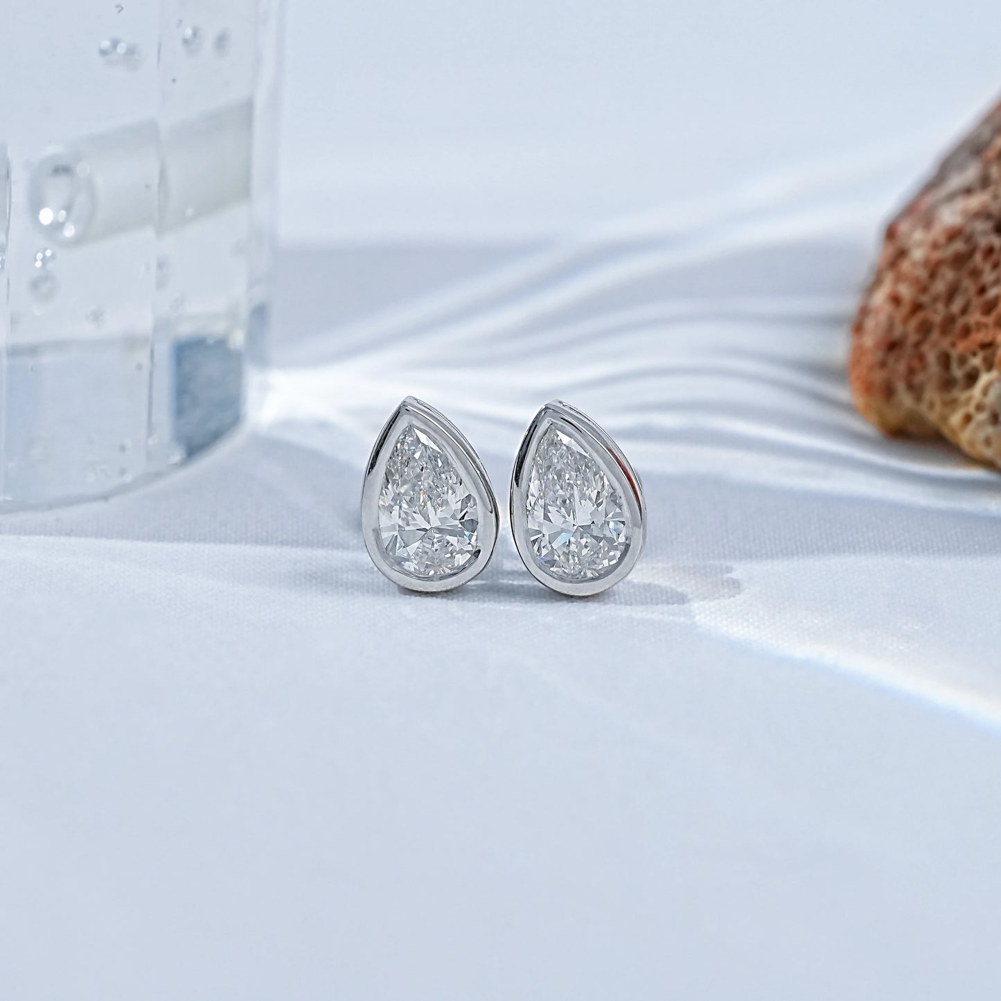 Brilliant Pear Cut Bezel Set CVD Diamond Stud Earrings