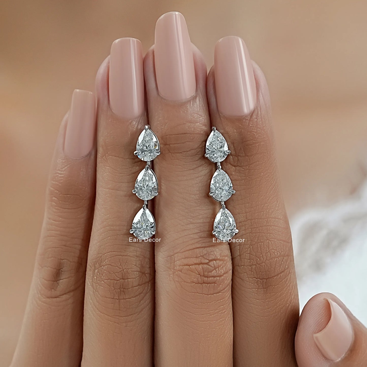 Pear Cut Lab Diamond Trilogy Drop Earrings