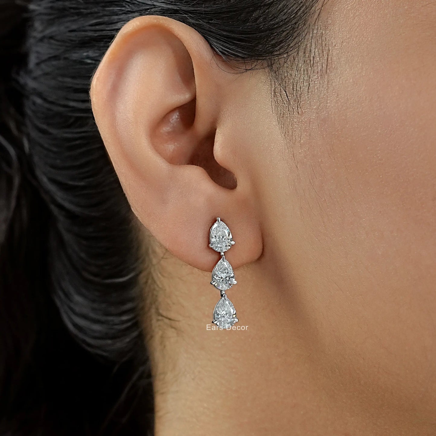 Pear Cut Lab Diamond Trilogy Drop Earrings