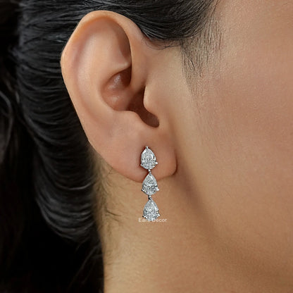 Pear Cut Lab Diamond Trilogy Drop Earrings