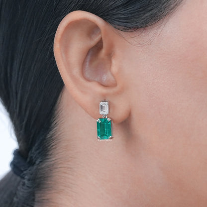 Emerald Cut Green Gemstone Dangle Earrings