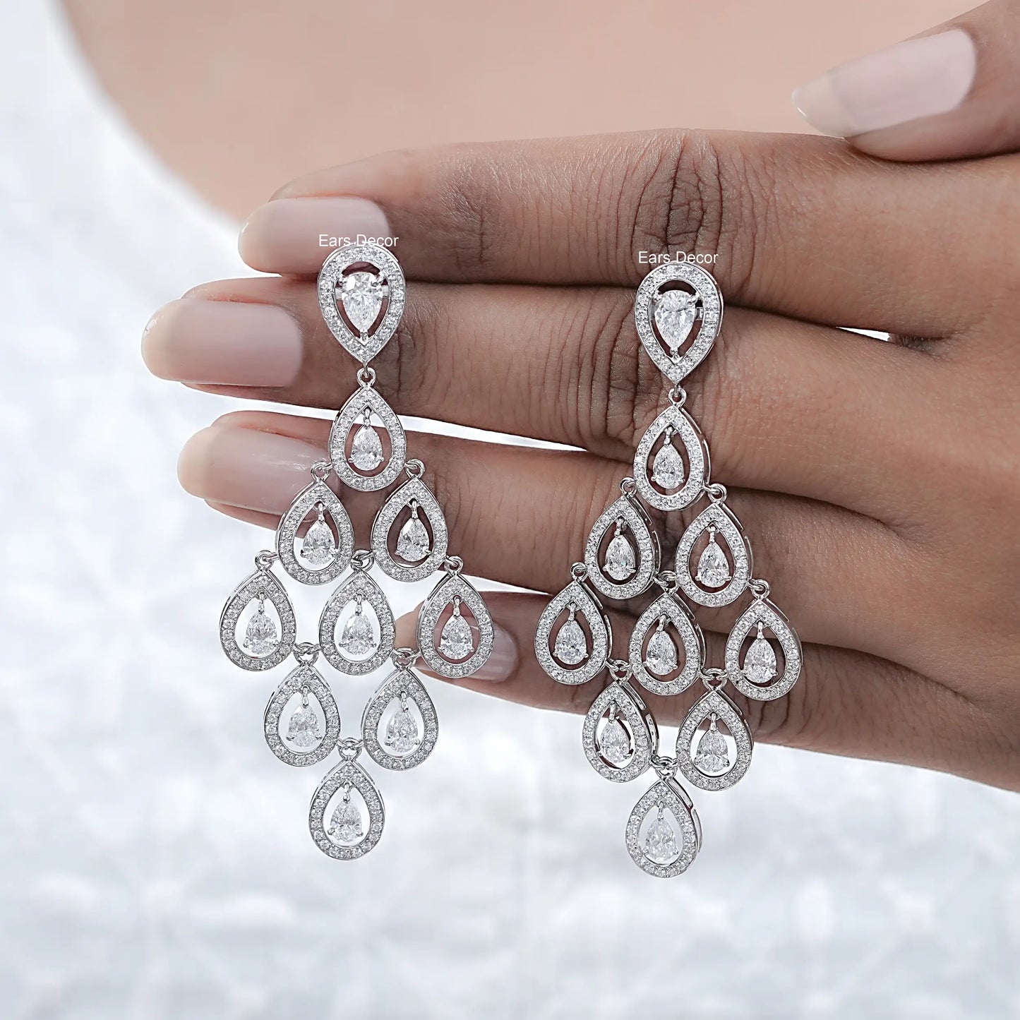 Pear Cut Lab Diamond Chandelier Drop Earrings