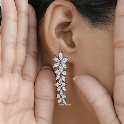 Marquise Cut Lab Diamond Cluster Drop Earrings