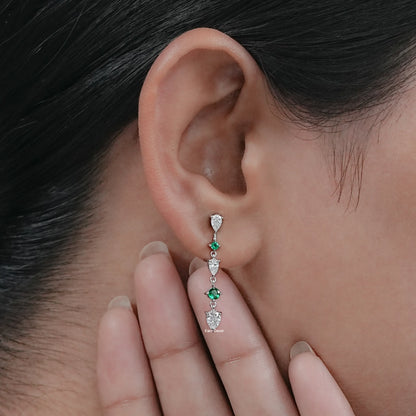 Lab Diamond Round Gemstone Dangle Drop Earrings