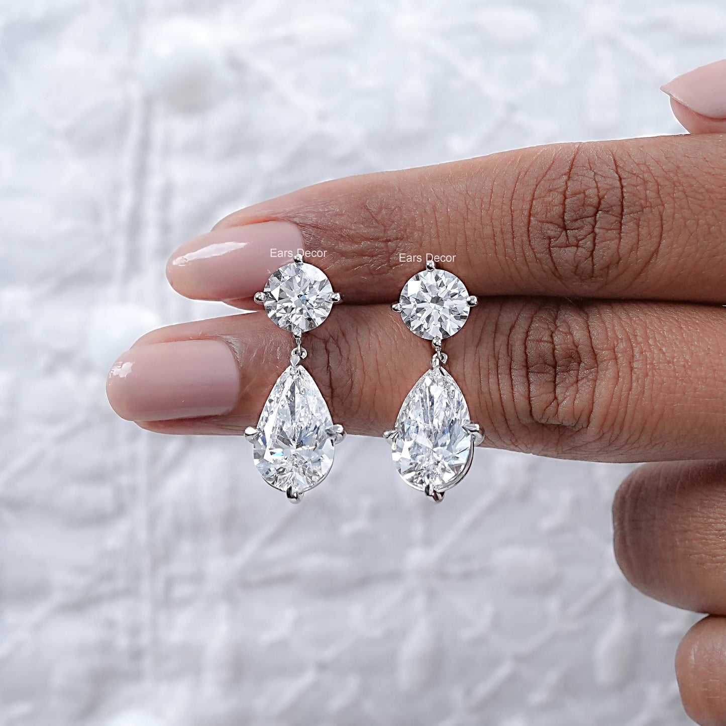Pear & Round Lab Diamond Drop Earrings