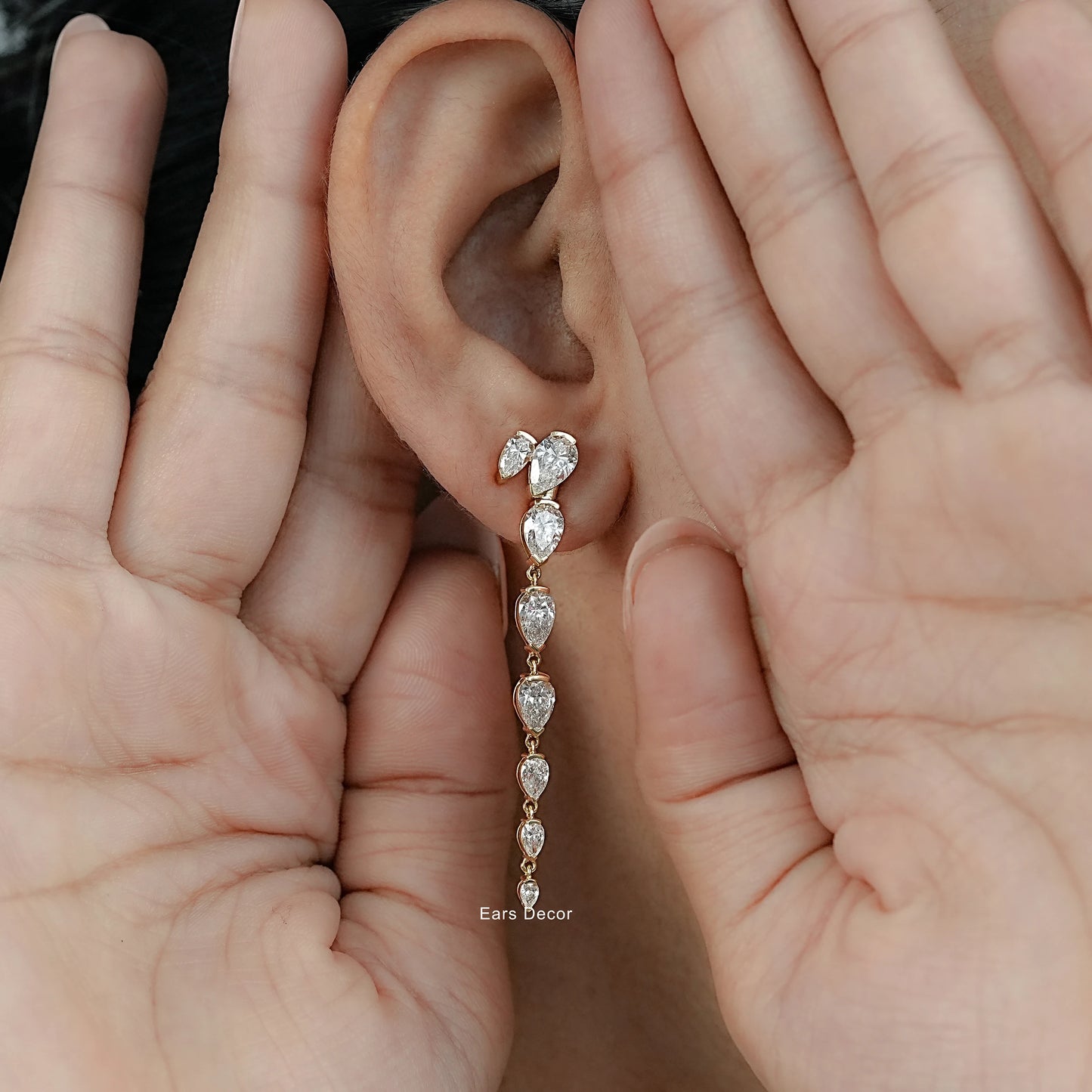 Pear Cut Lab Diamond Liner Drop Earrings