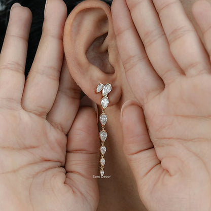 Pear Cut Lab Diamond Liner Drop Earrings