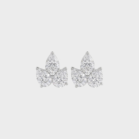 Three Stone Pear Lab Diamond Stud Earrings