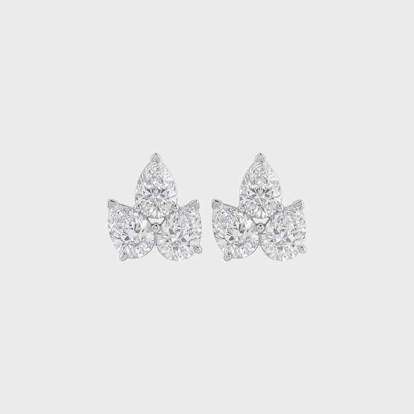 Three Stone Pear Lab Diamond Stud Earrings