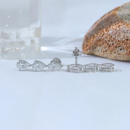 Pear Cut Lab Diamond Trilogy Drop Earrings