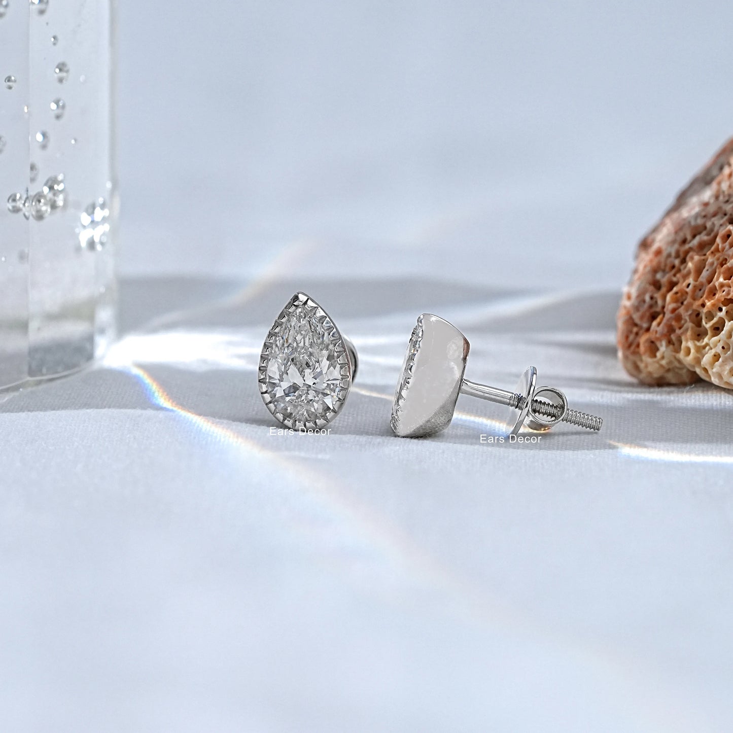 Moissanite Pear Cut Milgrain Set Stud Earrings