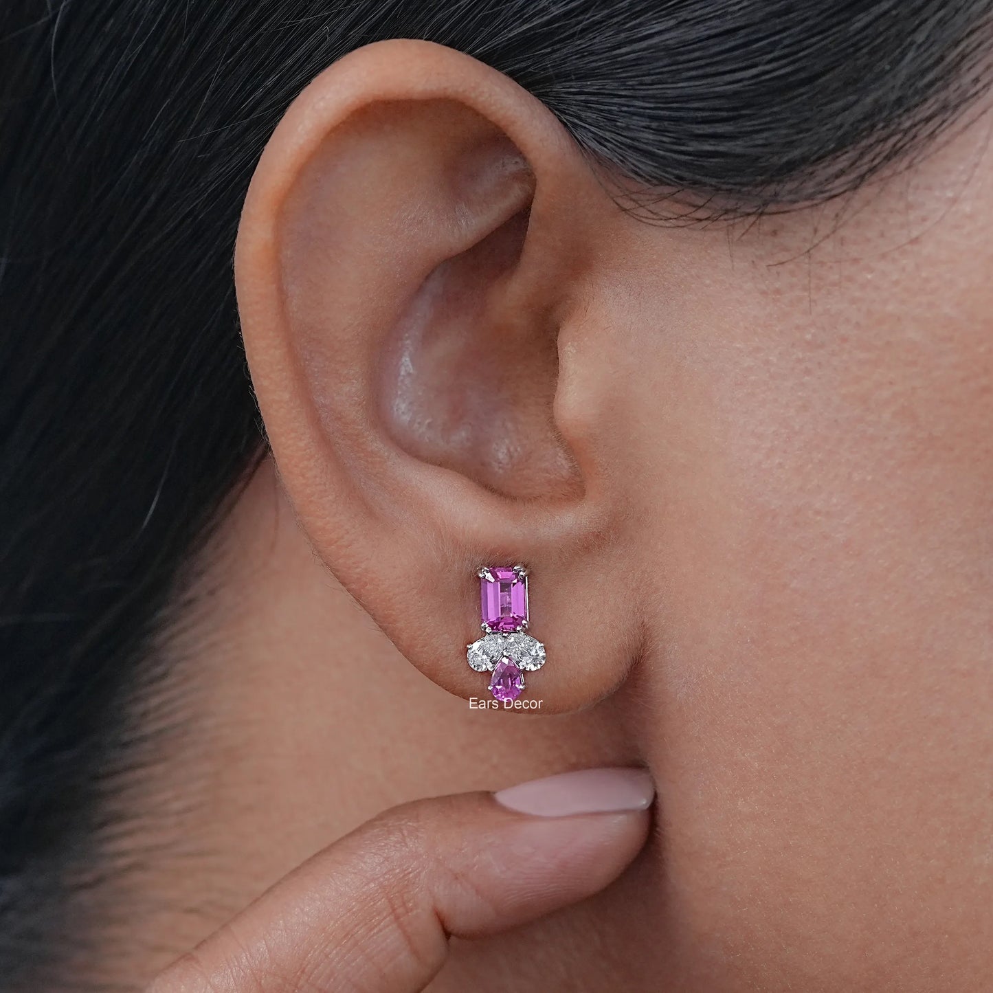 Pink Emerald & Pear Gemstone Drop Earrings