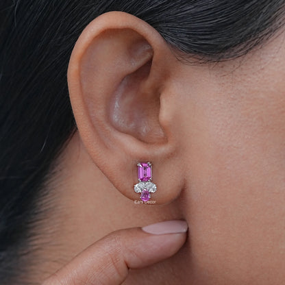 Pink Emerald & Pear Gemstone Drop Earrings