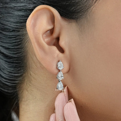 Pear Cut Lab Diamond Trilogy Drop Earrings