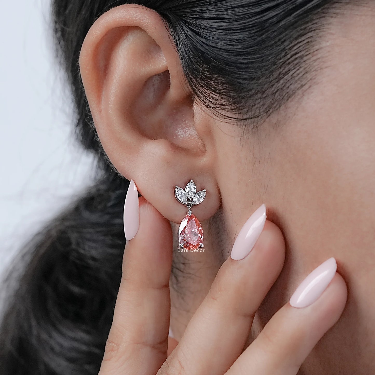 Pink Pear And Marquise Diamond Drop Earrings