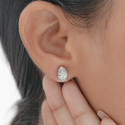 Moissanite Pear Cut Milgrain Set Stud Earrings
