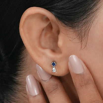 Sapphire Round And Pear Lab Diamond Drop Earring