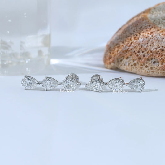 Pear Cut Lab Diamond Trilogy Drop Earrings