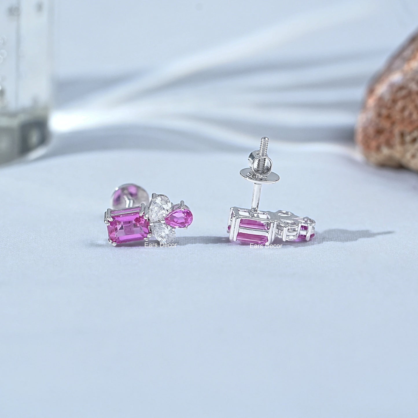 Pink Emerald & Pear Gemstone Drop Earrings