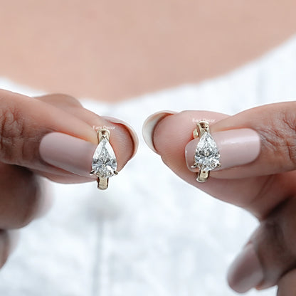 Pear Cut Lab Diamond Huggies Hoop Earrings